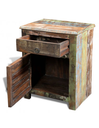 Tavolino Laterale con 1 Cassetto e 1 Anta in Legno di Recupero