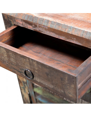 Tavolino Laterale con 1 Cassetto e 1 Anta in Legno di Recupero