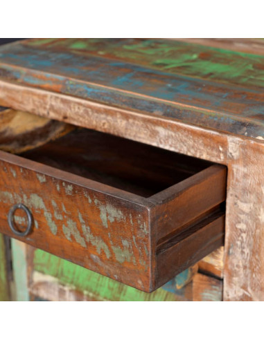 Tavolino Laterale con 1 Cassetto e 1 Anta in Legno di Recupero
