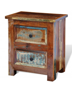 Comodino con 2 Cassetti in Legno Massello di Recupero 2