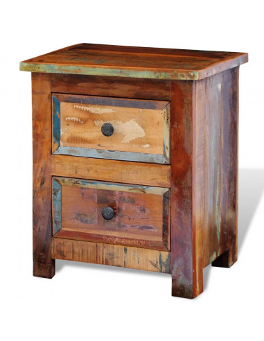 Comodino con 2 Cassetti in Legno Massello di Recupero