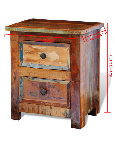Comodino con 2 Cassetti in Legno Massello di Recupero