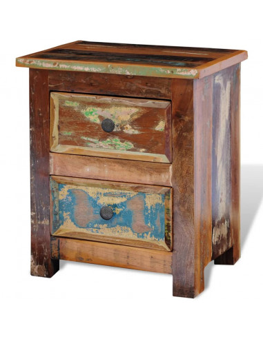 Comodino con 2 Cassetti in Legno Massello di Recupero