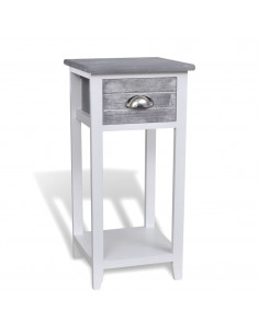 Comodino con 1 Cassetto Grigio e Bianco 2