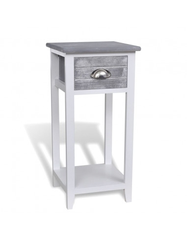 Comodino con 1 Cassetto Grigio e Bianco