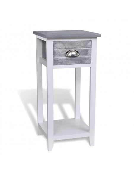 Comodino con 1 Cassetto Grigio e Bianco