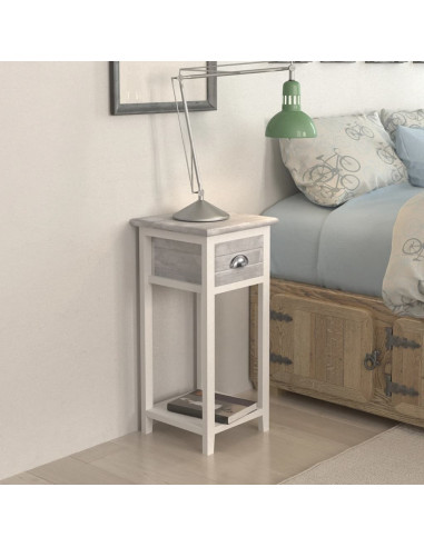 Comodino con 1 Cassetto Grigio e Bianco