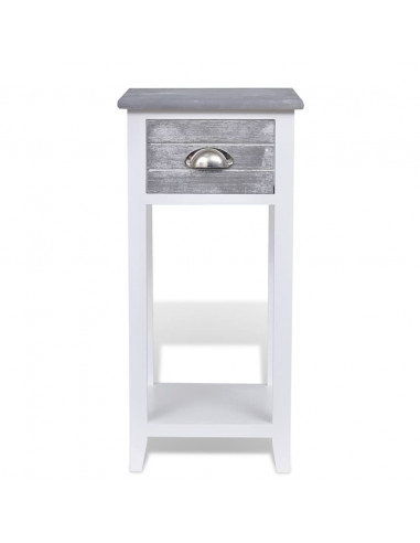Comodino con 1 Cassetto Grigio e Bianco
