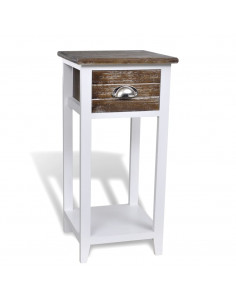 Comodino con 1 Cassetto Marrone e Bianco 2