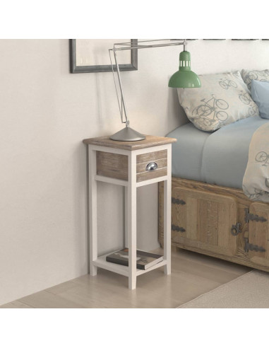 Comodino con 1 Cassetto Marrone e Bianco