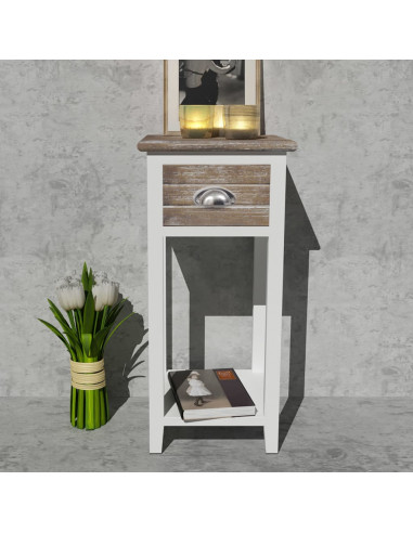 Comodino con 1 Cassetto Marrone e Bianco