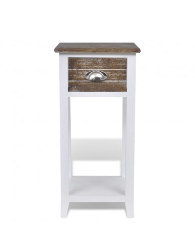 Comodino con 1 Cassetto Marrone e Bianco
