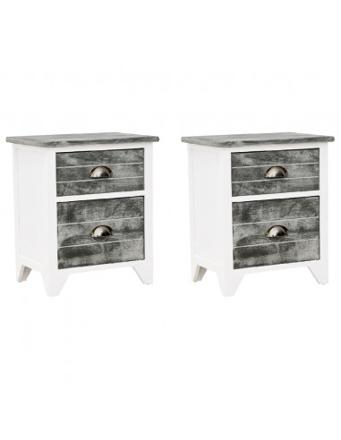 Comodini Set 2 pz con 2 Cassetti Grigio e Bianco