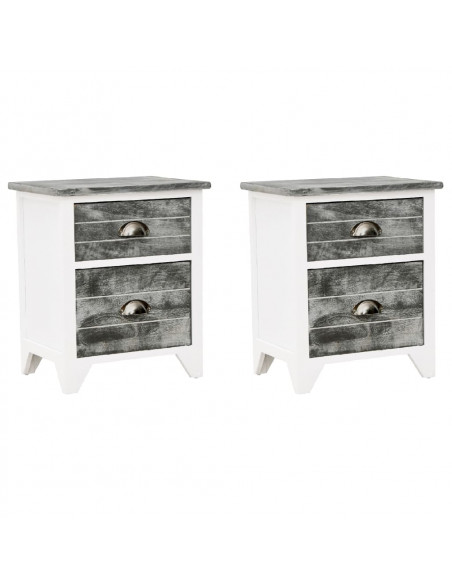 Comodini Set 2 pz con 2 Cassetti Grigio e Bianco