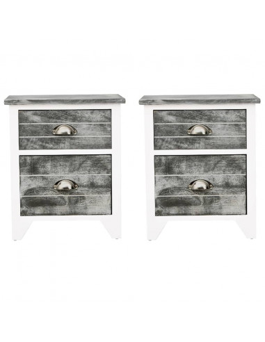 Comodini Set 2 pz con 2 Cassetti Grigio e Bianco