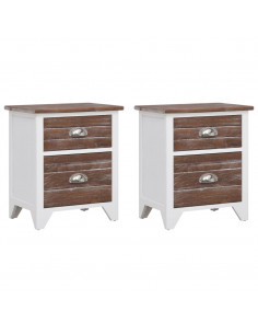 Comodini Set 2 pz con 2 Cassetti Marrone e Bianco 2