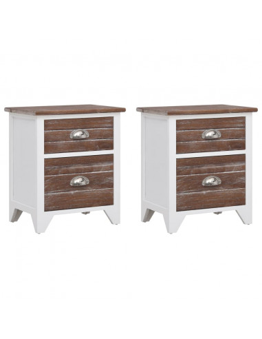 Comodini Set 2 pz con 2 Cassetti Marrone e Bianco