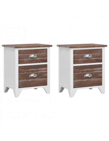 Comodini Set 2 pz con 2 Cassetti Marrone e Bianco