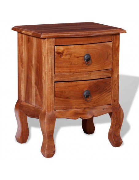 Comodino con Cassetti in Legno Massello di Acacia
