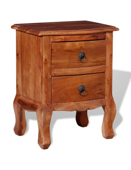 Comodino con Cassetti in Legno Massello di Acacia