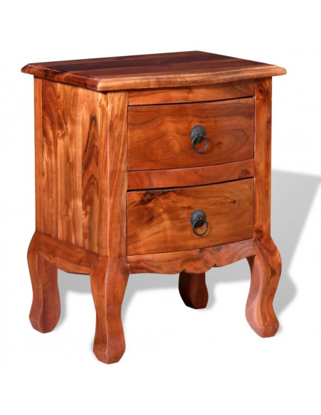 Comodino con Cassetti in Legno Massello di Acacia