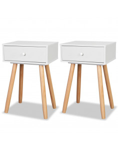 Comodini Set 2 pz in Massello di Pino 40x30x61 cm Bianchi 2