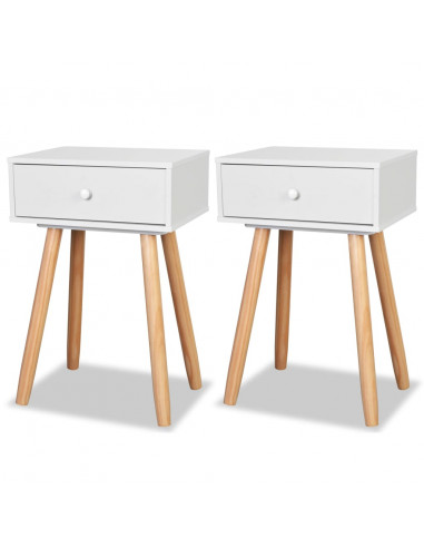 Comodini Set 2 pz in Massello di Pino 40x30x61 cm Bianchi