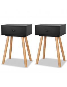 Comodini Set 2 pz in Massello di Pino 40x30x61 cm Neri 2