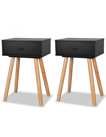 Comodini Set 2 pz in Massello di Pino 40x30x61 cm Neri