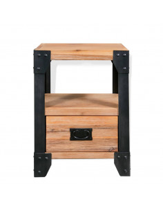 Comodino in Massello di Acacia e Acciaio 40x30x54 cm 2