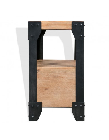 Comodino in Massello di Acacia e Acciaio 40x30x54 cm