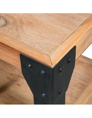 Comodino in Massello di Acacia e Acciaio 40x30x54 cm