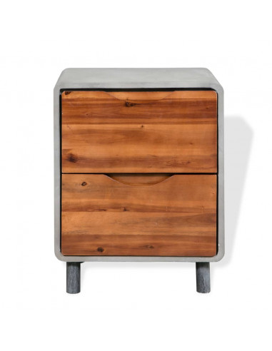 Comodino in Cemento e Massello di Acacia 40x30x50 cm