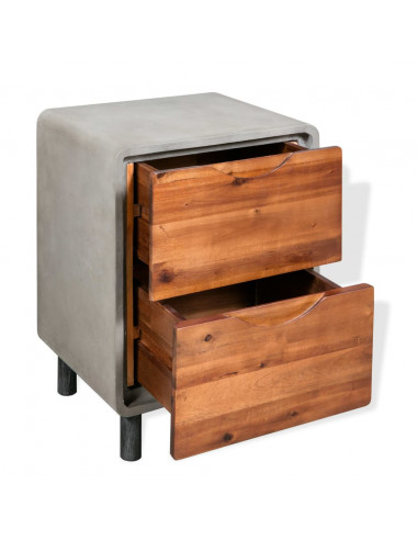 Comodino in Cemento e Massello di Acacia 40x30x50 cm