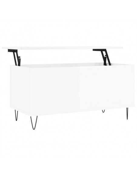 Tavolino Salotto Bianco Lucido 90x44,5x45 cm Legno Multistrato