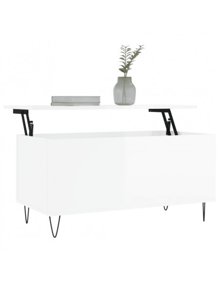 Tavolino Salotto Bianco Lucido 90x44,5x45 cm Legno Multistrato