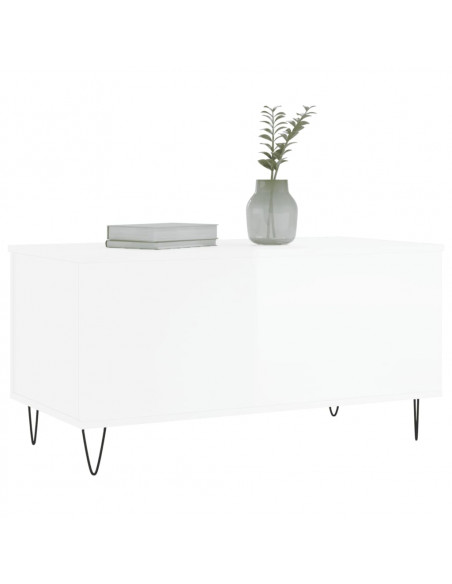 Tavolino Salotto Bianco Lucido 90x44,5x45 cm Legno Multistrato