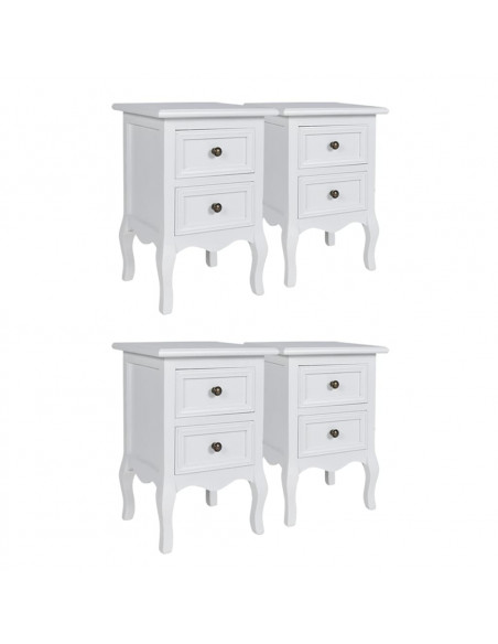 Set Comodini con 2 Cassetti 4 pz in MDF Bianchi