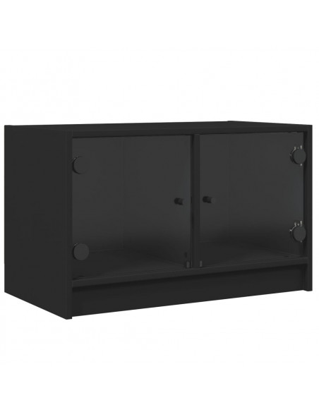 Mobile Porta TV con Ante in Vetro Nero 68x37x42 cm