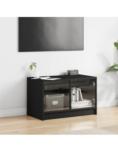 Mobile Porta TV con Ante in Vetro Nero 68x37x42 cm