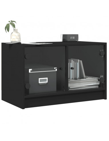 Mobile Porta TV con Ante in Vetro Nero 68x37x42 cm