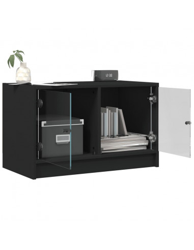 Mobile Porta TV con Ante in Vetro Nero 68x37x42 cm