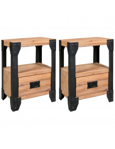 Comodini 2 pz Legno Massello di Acacia e Acciaio 40x30x54 cm 2