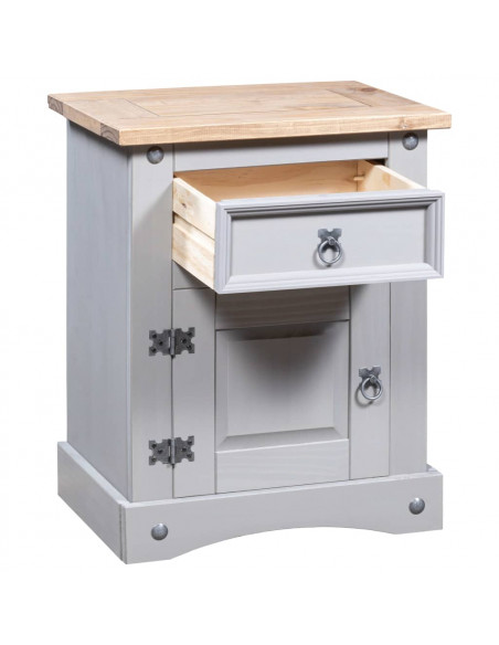 Comodino in Legno di Pino Messicano Corona Grigio 53x39x66 cm