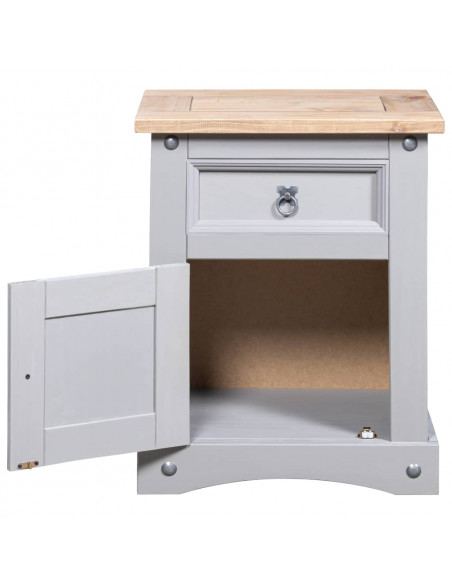 Comodino in Legno di Pino Messicano Corona Grigio 53x39x66 cm
