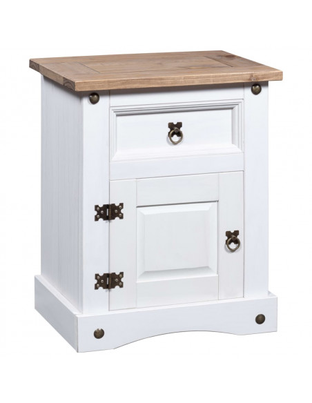 Comodino in Legno di Pino Messicano Corona Bianco 53x39x66 cm