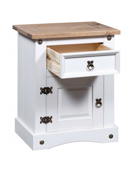 Comodino in Legno di Pino Messicano Corona Bianco 53x39x66 cm