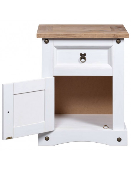 Comodino in Legno di Pino Messicano Corona Bianco 53x39x66 cm