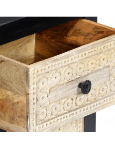 Comodino Intagliato a Mano Grigio 40x30x50 cm Massello di Mango 2