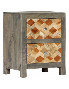 Comodino Grigio 40x30x50 cm in Legno Massello di Mango 2